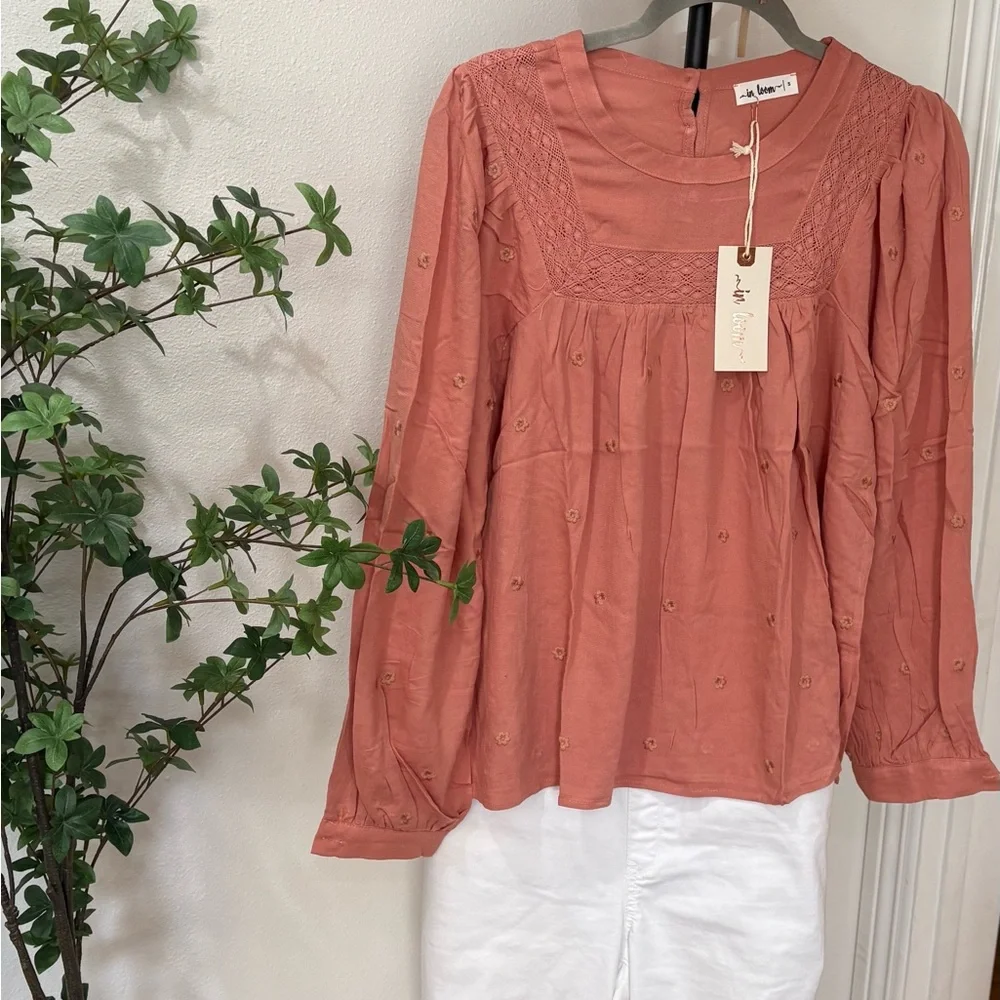 In Bloom Terracotta boho Embroidered Blouse net - Picture 6 of 6